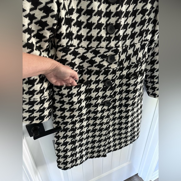 Houndstooth long wool blend jacket Sz M - Picture 6 of 11